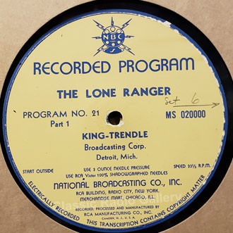 Lone Ranger transcription 021-1 record